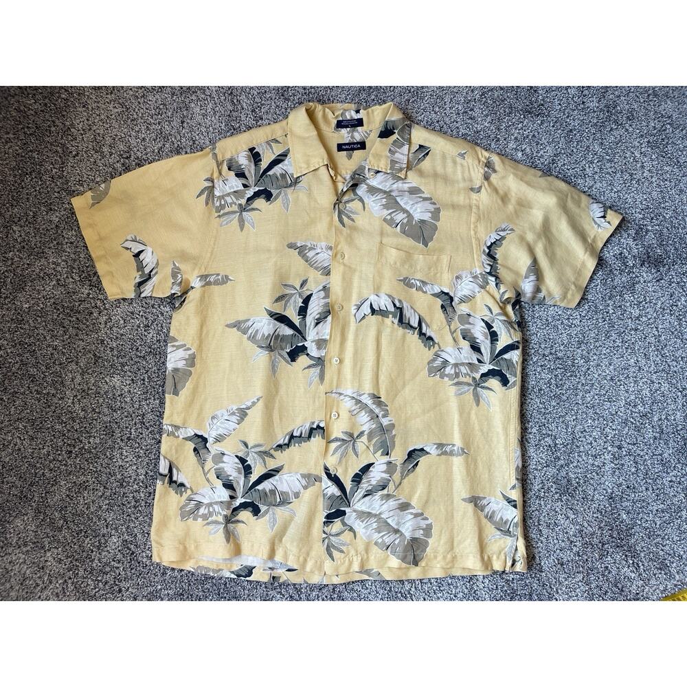 Nautica Men's Hawaiian Short Sleeve Shirt Linen Rayon Blend Size Large
